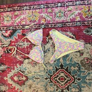 Reversible Floral and Plaid Bikini Set S (fits like a M) (never worn)